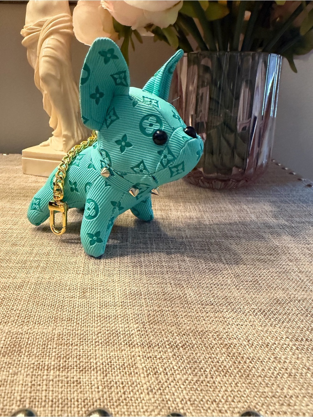 Teal fashion Monogram Puppy Charm with Gold Chain - Picture 2 of 7